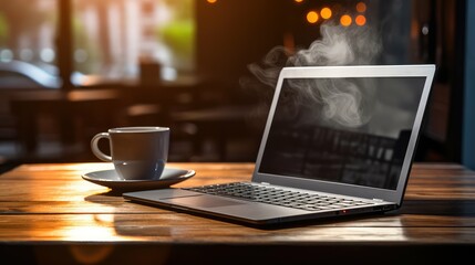 Fototapeta premium work laptop coffee desk