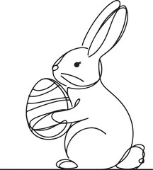 Easter Bunny Line Drawing with Decorative Egg