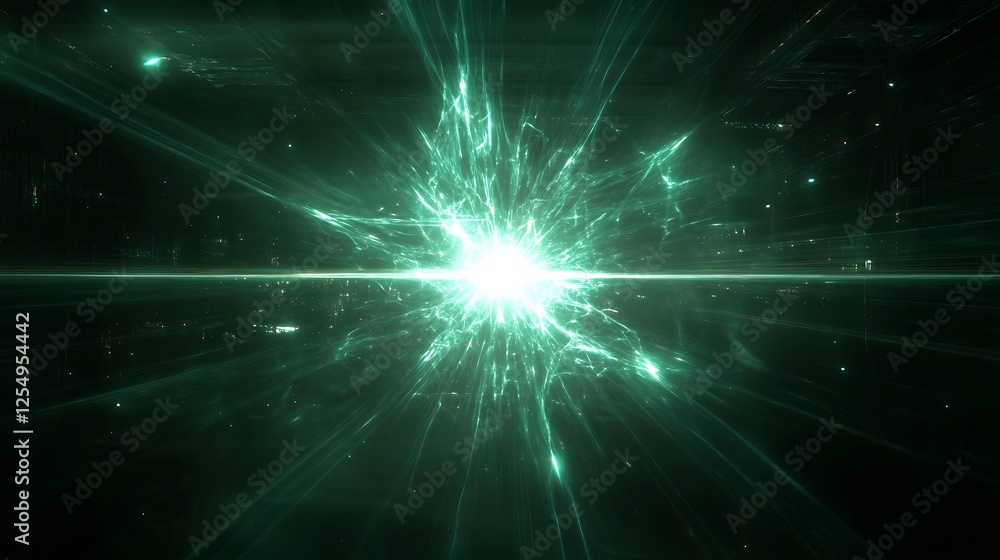 Wall mural energetic light explosion in dark space representing cosmic events and particle physics phenomena