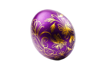 Elegant purple egg adorned with intricate golden floral patterns celebrating spring festivities
