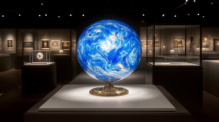 Enigmatic Celestial Sphere Display Illuminated Art Museum Exhibit Showcase Artefact Presentation