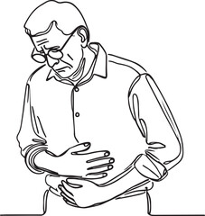 Elderly Man Stomach Pain Line Art Illustration