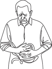 Elderly Man Stomach Pain Line Art Illustration