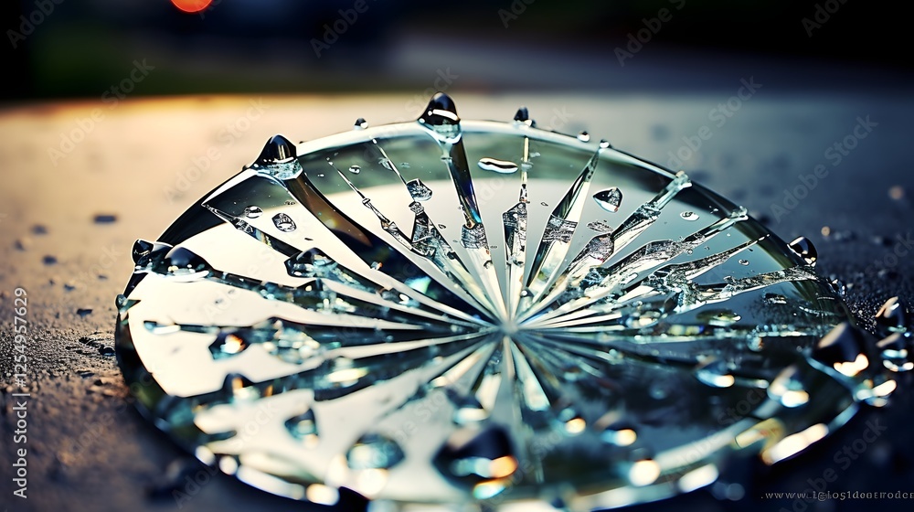 Poster mesmerizing raindrop reflections creating a captivating ethereal display on a cracked glass pane sho
