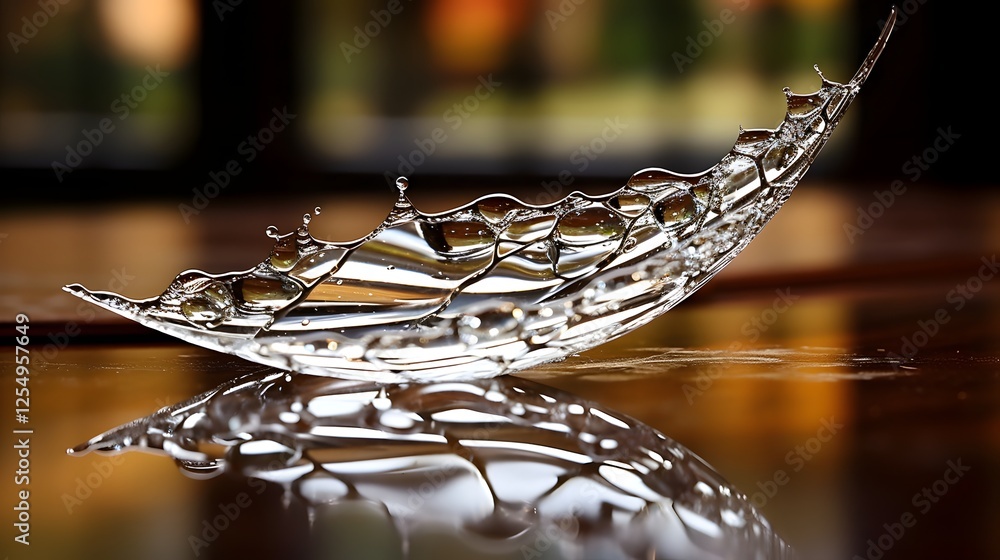 Poster a single raindrop hitting a cracked glass pane creating beautiful and mesmerizing reflections and pa