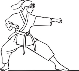 Elegant Line Drawing of Female Karateka in Action