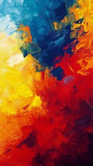 Bold abstract artwork with vibrant colors and dynamic brush strokes on a canvas background