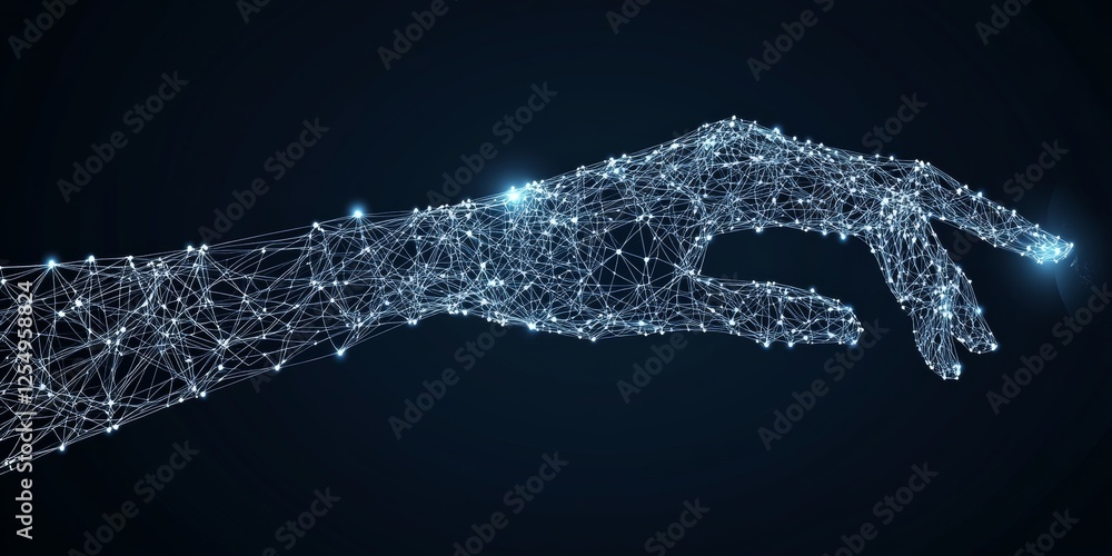 Aufkleber abstract low poly style glowing hand reaching out to touch interconnected network of dots