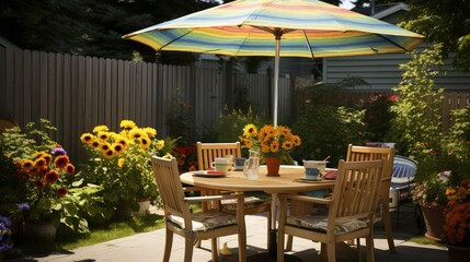Obraz premium dining backyard table with umbrella