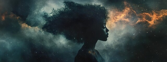 Fototapeta premium A dark and moody album cover featuring an abstract depiction of the head 