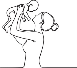 Mother Holding Baby Line Drawing Illustration