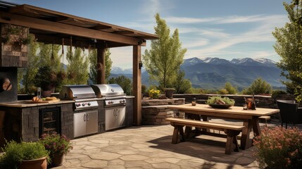 Obraz premium wood outdoor kitchen grill