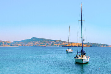 yacht and blue water sea