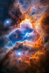 Obraz premium Cosmic cloud formation showcasing vibrant colors and star birth in a distant galaxy