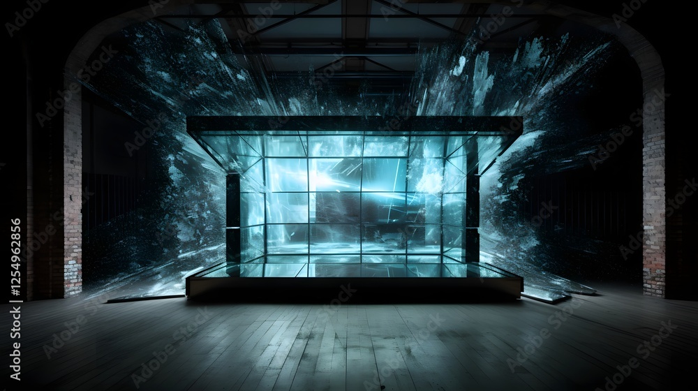 Aufkleber visually striking image of a futuristic holographic screen that appears cracked and shattered like r