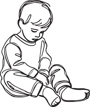 recommend clip art: Line Art of Sad Toddler Sitting on the Floor