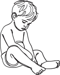 Line Art of Sad Toddler Sitting on the Floor