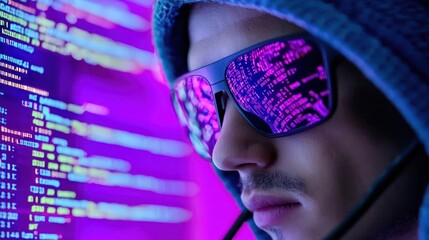 Focused Hacker Profile View  With Code Reflection