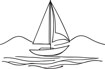 Minimalist Sailboat Line Drawing on Ocean