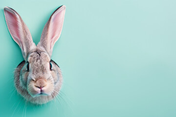 Fototapeta premium A rabbit on a pastel blue background. Easter Day. 3D rendering.