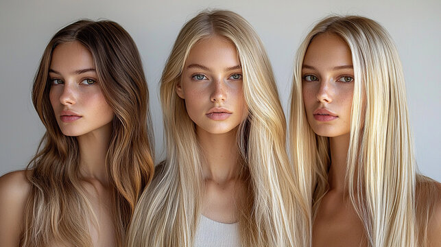 Close-up of long straight blonde hair for product dvertisement shampoo cosmetics