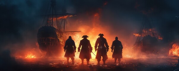 Fototapeta premium Pirates of the Burning Sea: A Night of Treachery and Fire