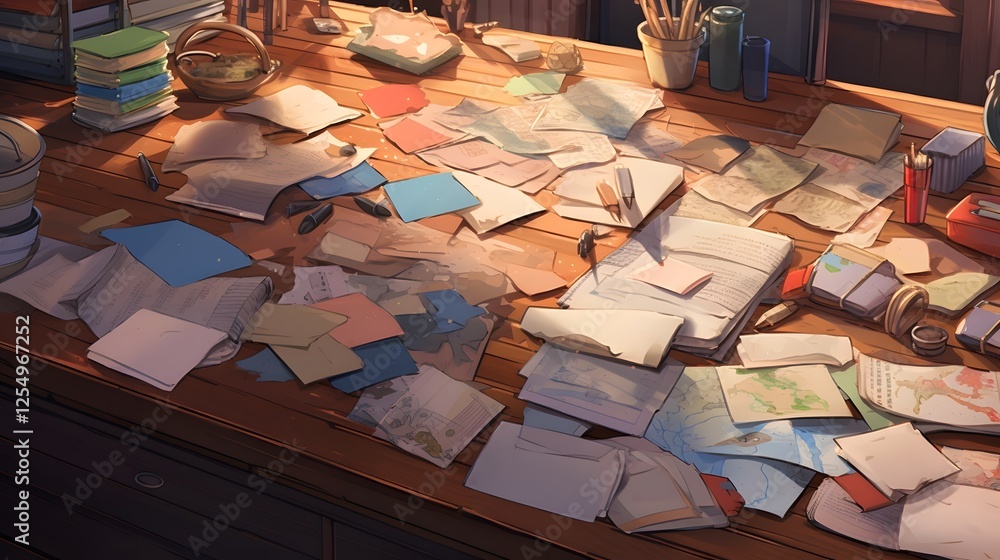 Aufkleber close up view of various financial documents invoices and receipts neatly arranged and organized on 