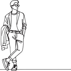 Modern Line Drawing of Young Entrepreneur Wearing Casual Clothes