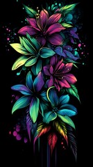 Fototapeta premium Abstract illustration of neon purple, green, and blue flowers 
