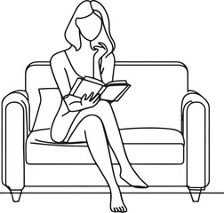 Minimalist Line Drawing of a Woman Reading on a Sofa