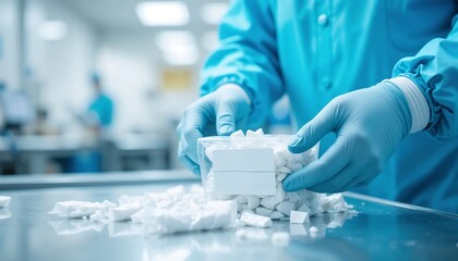 Close-up of gloved hands in a lab inspecting substances, crucial for border inspection and tackling illegal drug trafficking.