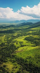 Fototapeta premium Lush green valley surrounded by mountains under a clear sky during daylight hours