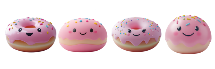 Cute Cartoon Doughnuts On Transparent background