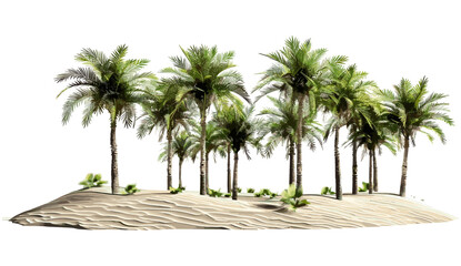 Palm trees, tropical forest, sand desert, nature scene, vector illustration, cutout background, outdoor landscape, exotic vibes, sunny weather, tropical beach © aura studio