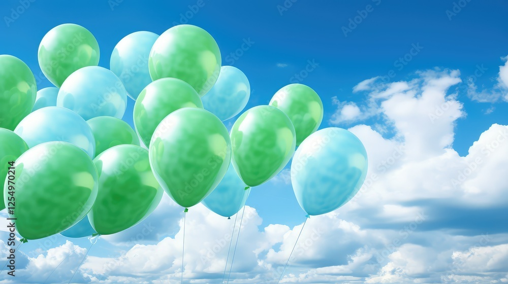 Poster sky blue and green balloons