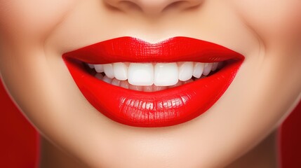 Obraz premium close red lipstick smile