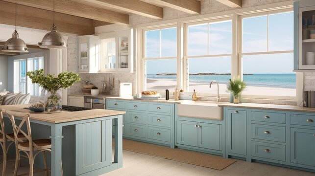 blue kitchen view