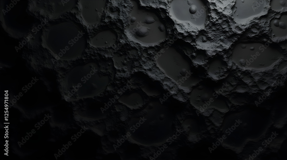 Poster abstract dark gray texture background: close-up of rough, bumpy surface with crater-like depressions