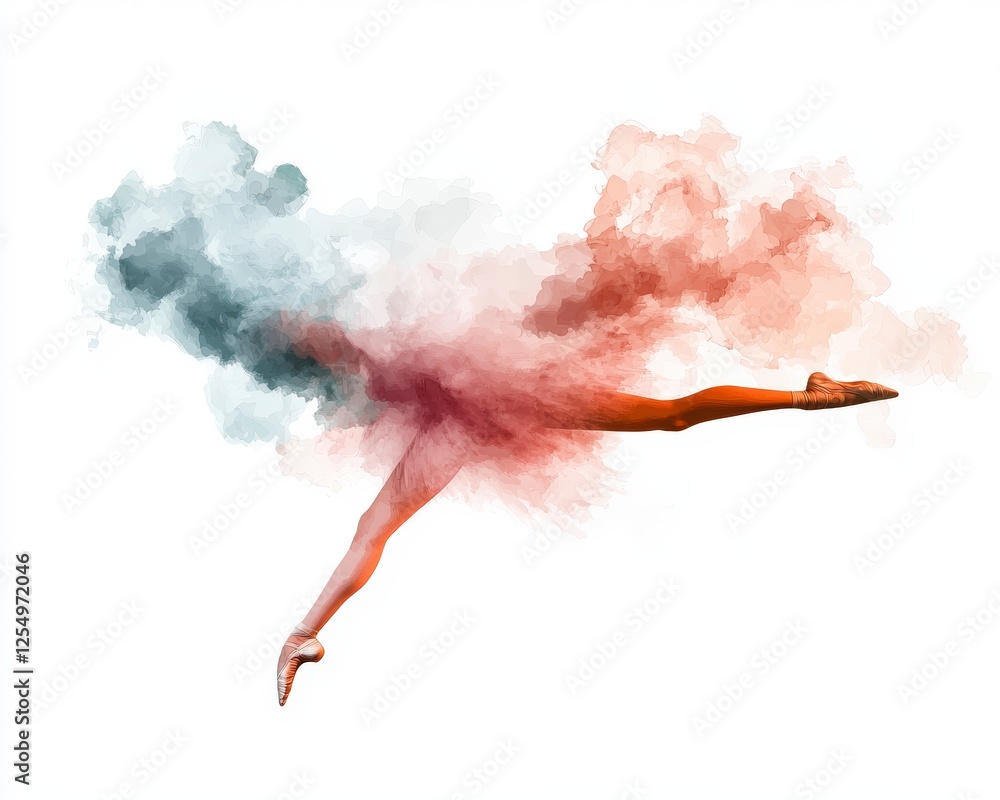 Aufkleber dynamic dancer leaping through colorful smoke clouds with grace and elegance in artistic expression 