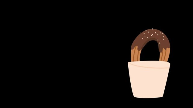 Traditional Spanish dessert churros with chocolate animation