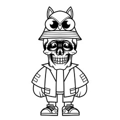 Mascot character design cartoon owl hat outline