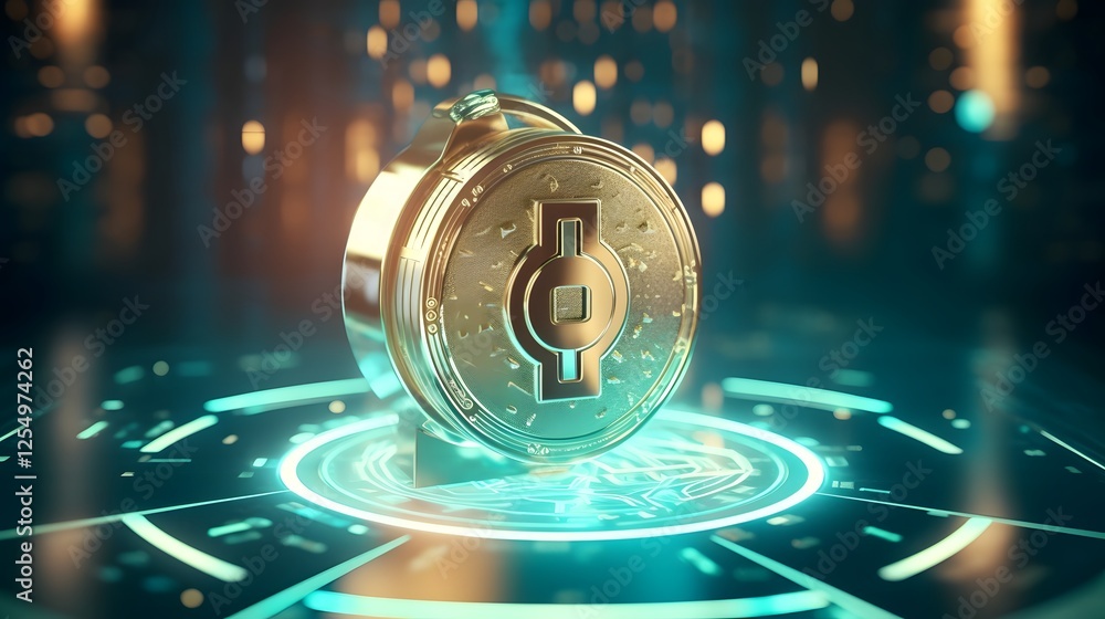Poster secure online payment concept featuring a digital lock symbol and financial transactions showcasing 
