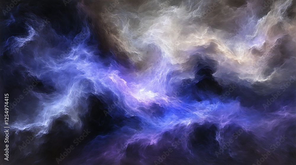 Poster ethereal nebula cloudscape of cosmic dust and celestial glow creating a dynamic celestial scene