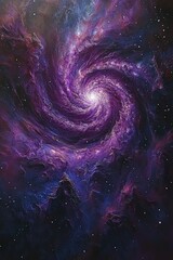 Stunning Galaxy Painting with Swirling Purple Hues and a Brilliant Central Light Source