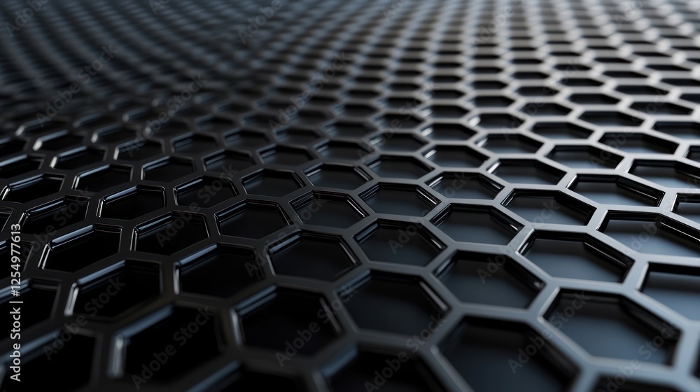 Poster abstract dark metallic honeycomb grid pattern background.