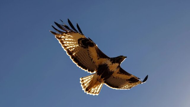 A majestic hawk gliding over a sunlit desert, with its wings gracefully adjusting to the wind currents