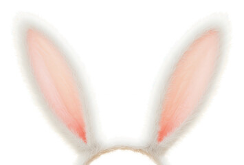 Soft, fluffy bunny ears are perched atop a headband, adding a whimsical touch to a festive event, on a transparent background