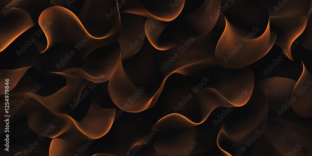 Aufkleber abstract wavy patterns with glowing orange lines on dark background