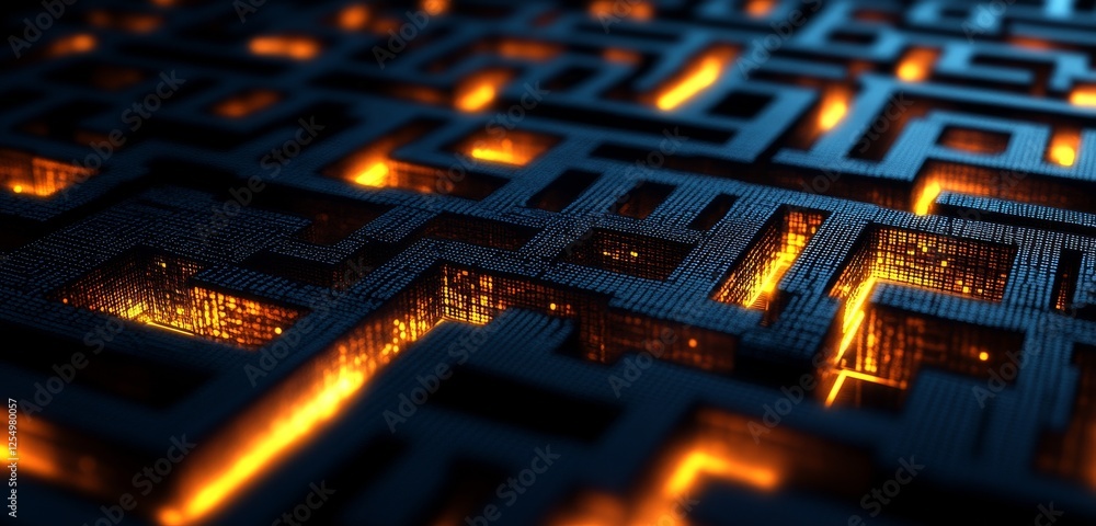 Poster glowing maze path digital abstract