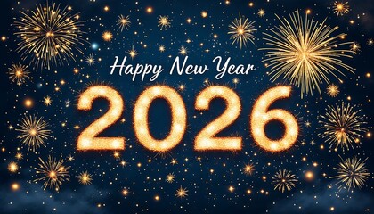 Happy New Year 2026! Sparkling Fireworks Celebration